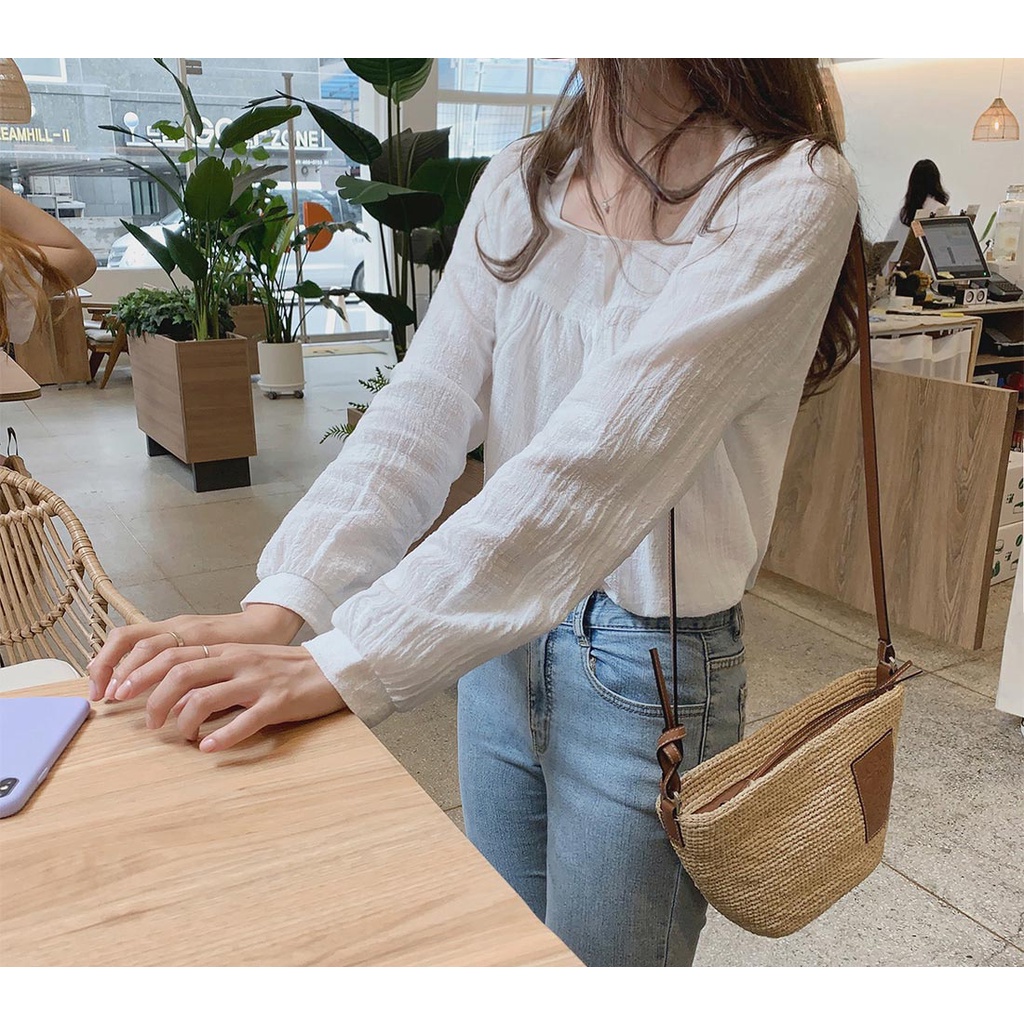 Áo Sơ Mi Tay Dài Màu Trơn Kiểu Hàn Quốc Đơn Giản Dễ Phối Đồ 35890