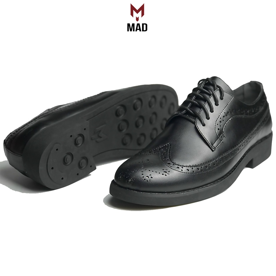 Giày tây derby brogues longwing MAD black công sở nam da bò cao cấp nhập khẩu thời trang tăng chiều cao 4cm