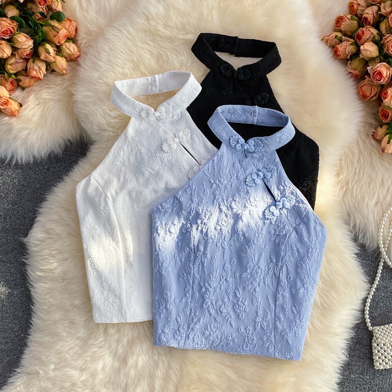 Áo Sườn Xám Cách Tân Không Tay Cài Nút Thời Trang Mùa Hè áo croptop Cho Nữ áo croptop