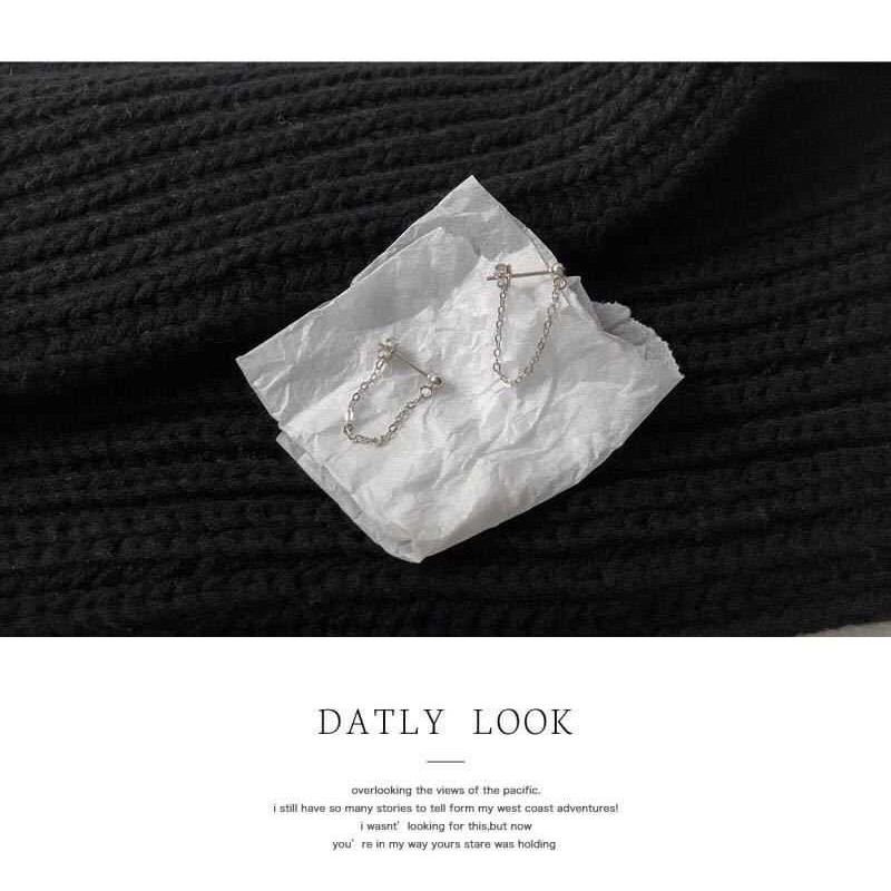 Khuyên tai 22147 dạng dây xích bằng bạc phong cách Hàn Quốc