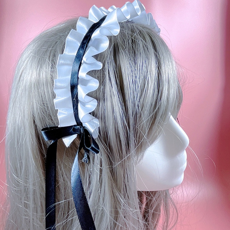 Băng Đô Cài Tóc Hình Nơ Phối Ren Phong Cách Lolita Dễ Thương Cho Bé Gái