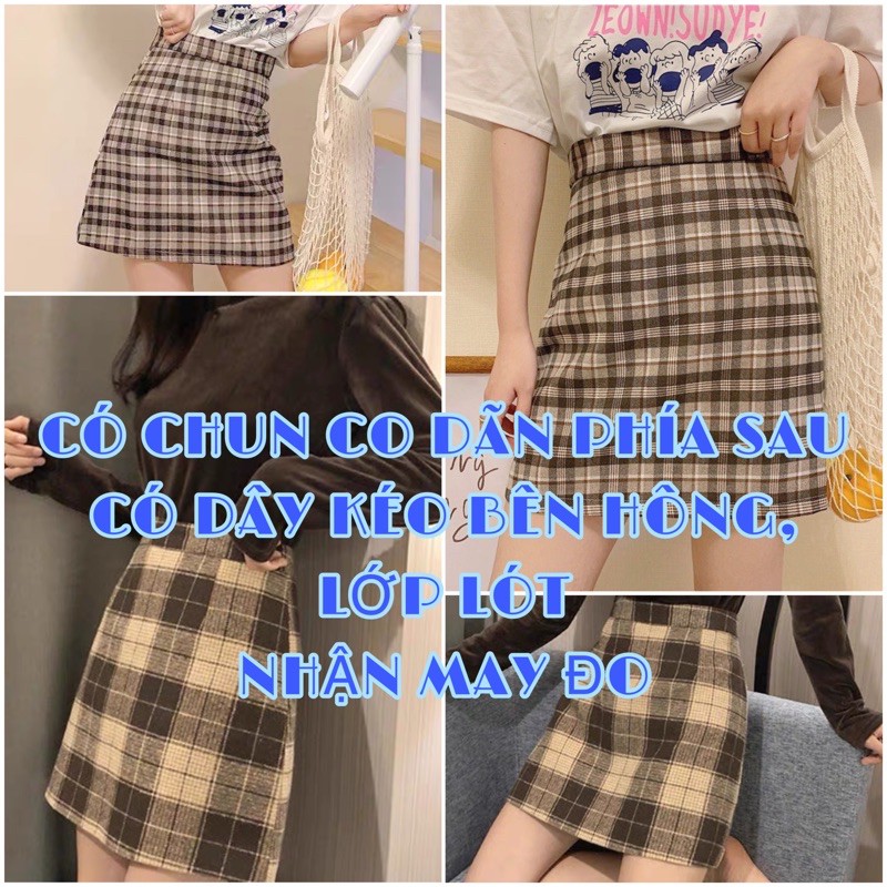 (CÓ SẴN-CÓ CLIP/ẢNH THẬT-NHẬN MAY ĐO) CHÂN VÁY CARO MÀU NÂU CHOCO HÀN QUỐC CÓ LÓT