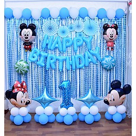 Set Bóng Trang Trí Sinh Nhật Dành Cho Bé Yêu 1 Tuổi Chuột Mickey, Minnie