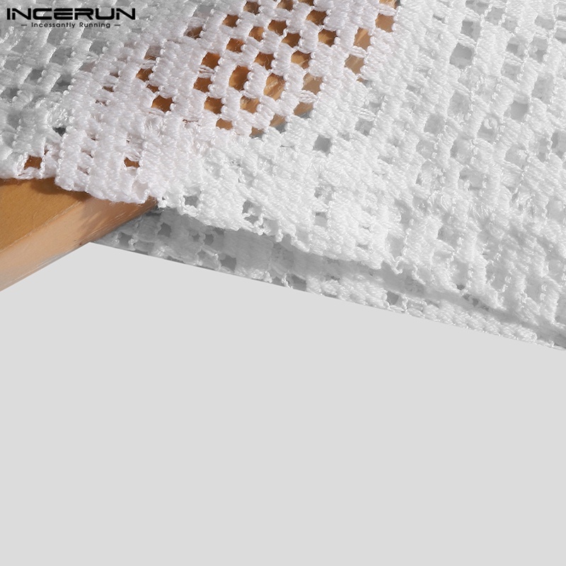 Áo sơ mi polo Incerun móc xuyên thấu phối ren hoa cho nam đi biển