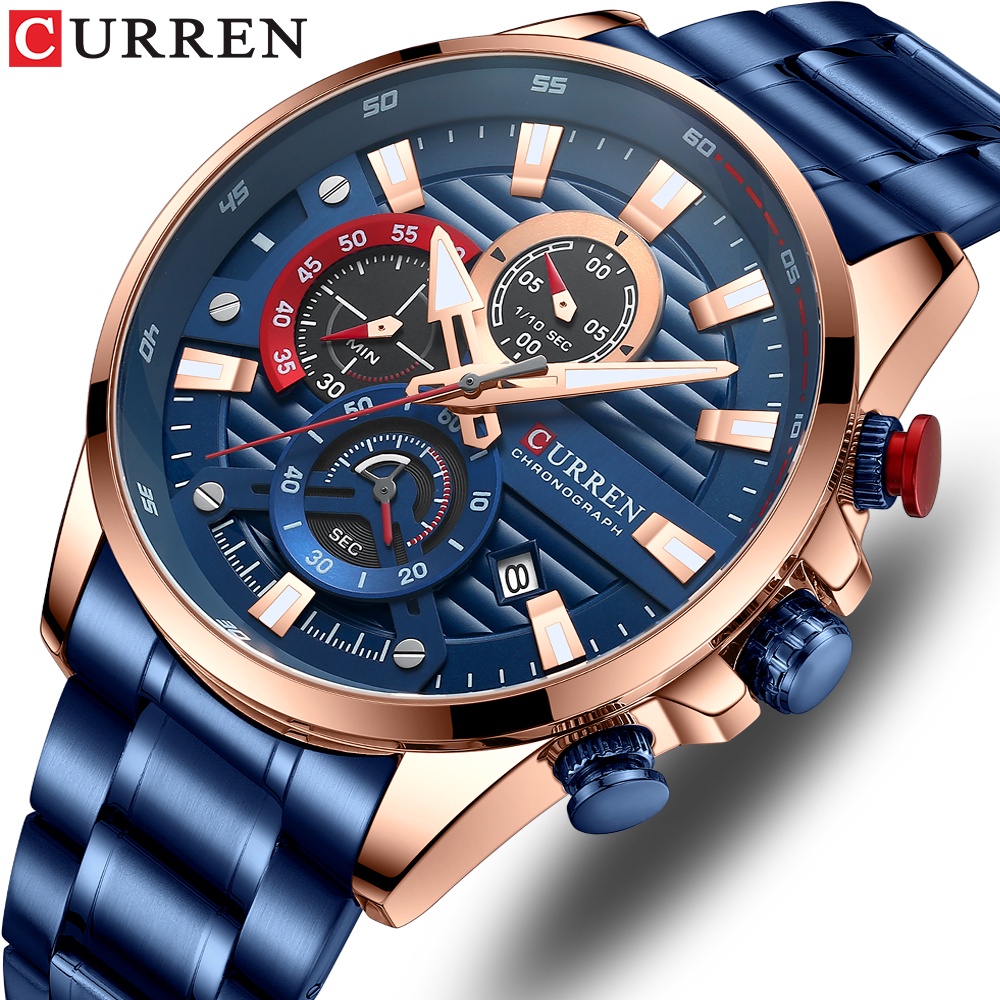 Đồng Hồ Quartz CURREN Đa Năng Chống Thấm Nước Dây Thép Không Gỉ Kiểu Dáng Thể Thao