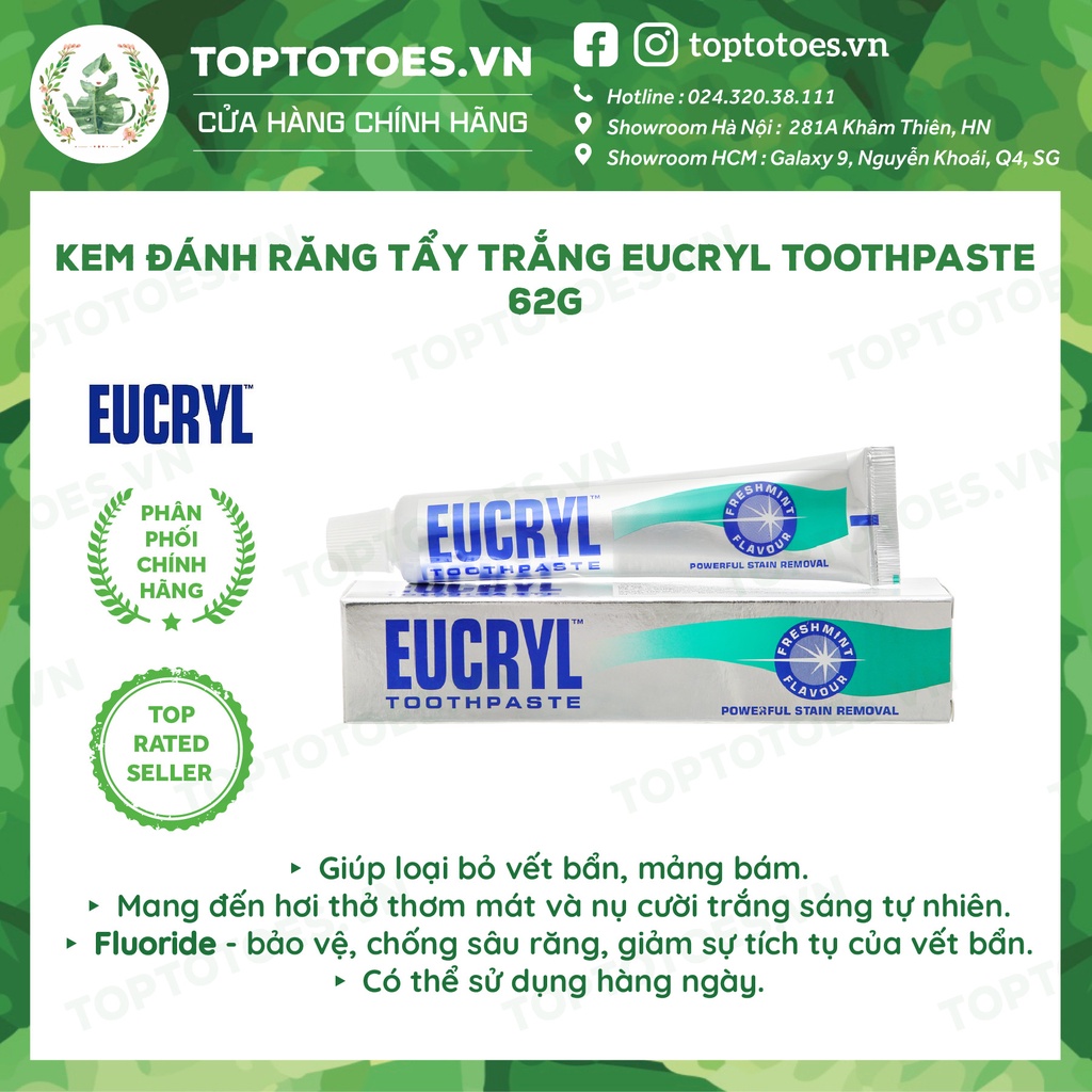 [Mã SKAMONTH4 giảm 10% đơn 50K] Kem Đánh Răng Tẩy Trắng Eucryl Toothpaste 62g