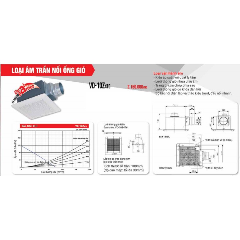 QUẠT THÔNG GIÓ ÂM TRẦN NỐI ỐNG GIÓ MITSUBISHI VD-10Z4T6