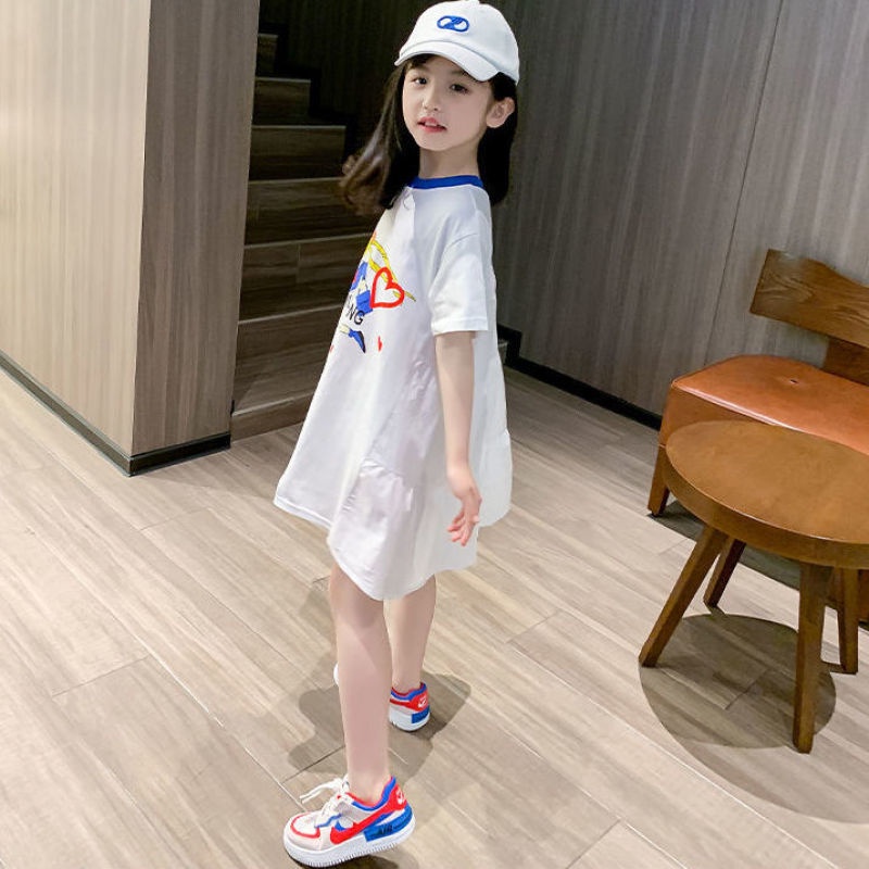 Đầm Dáng Rộng In Họa Tiết Hoạt Hình Phong Cách Hàn Quốc Thời Trang Mùa Hè Cho Bé Gái