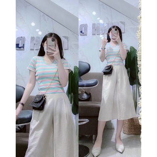 ẢNH THẬT áo croptop sọc cổ tim