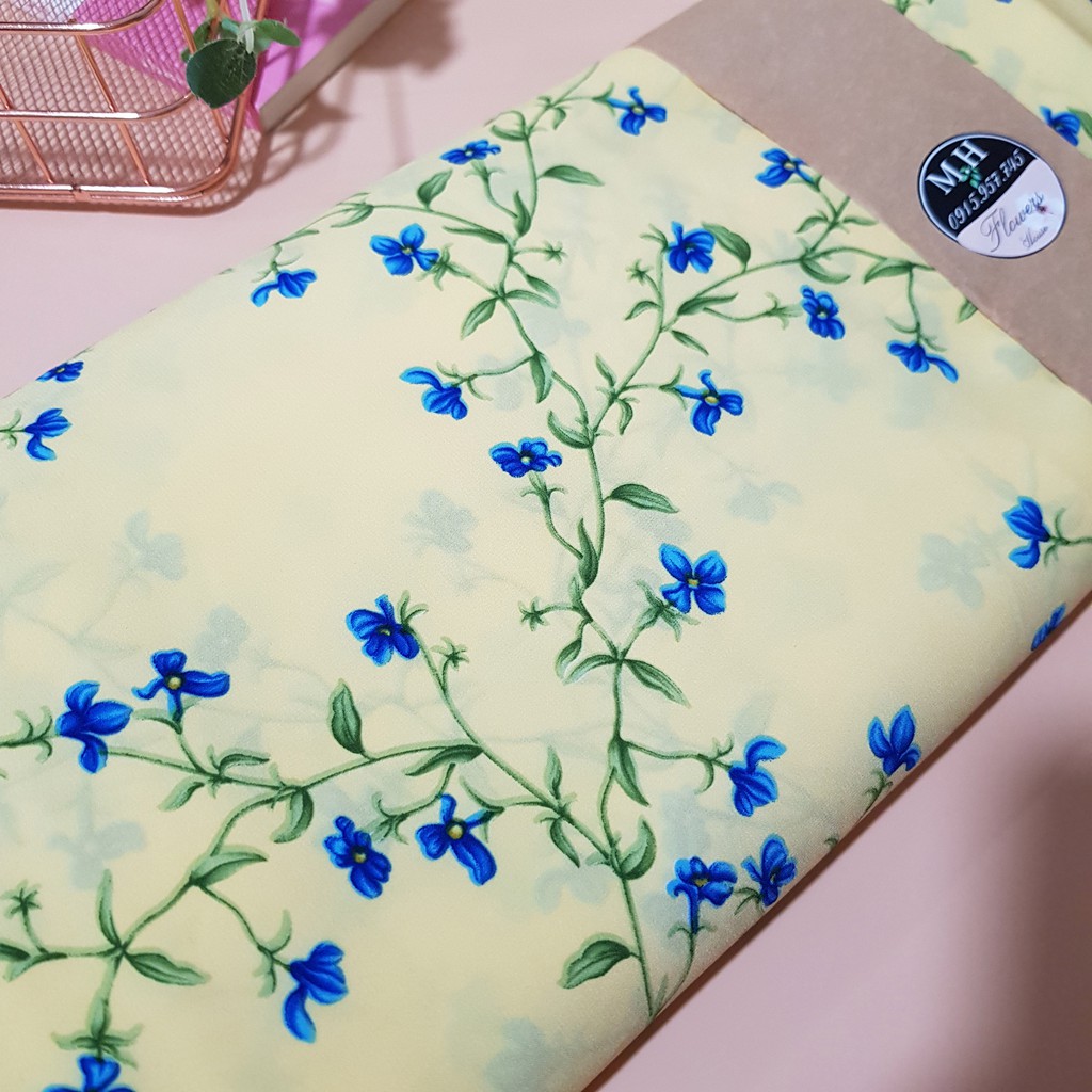 Vải voan vàng dùng may đồ chất mềm co giãn tốt 100x150cm Maihoaflower