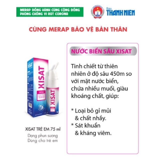 Nước Biển Sâu Sạch Thông Mũi  Xisat 75ml - Làm Sạch Bụi Bẩn Ra Khỏi Mũi, Giúp Ngăn Chặn Mầm Bệnh Xâm Nhập Vào Cơ Cơ Thể