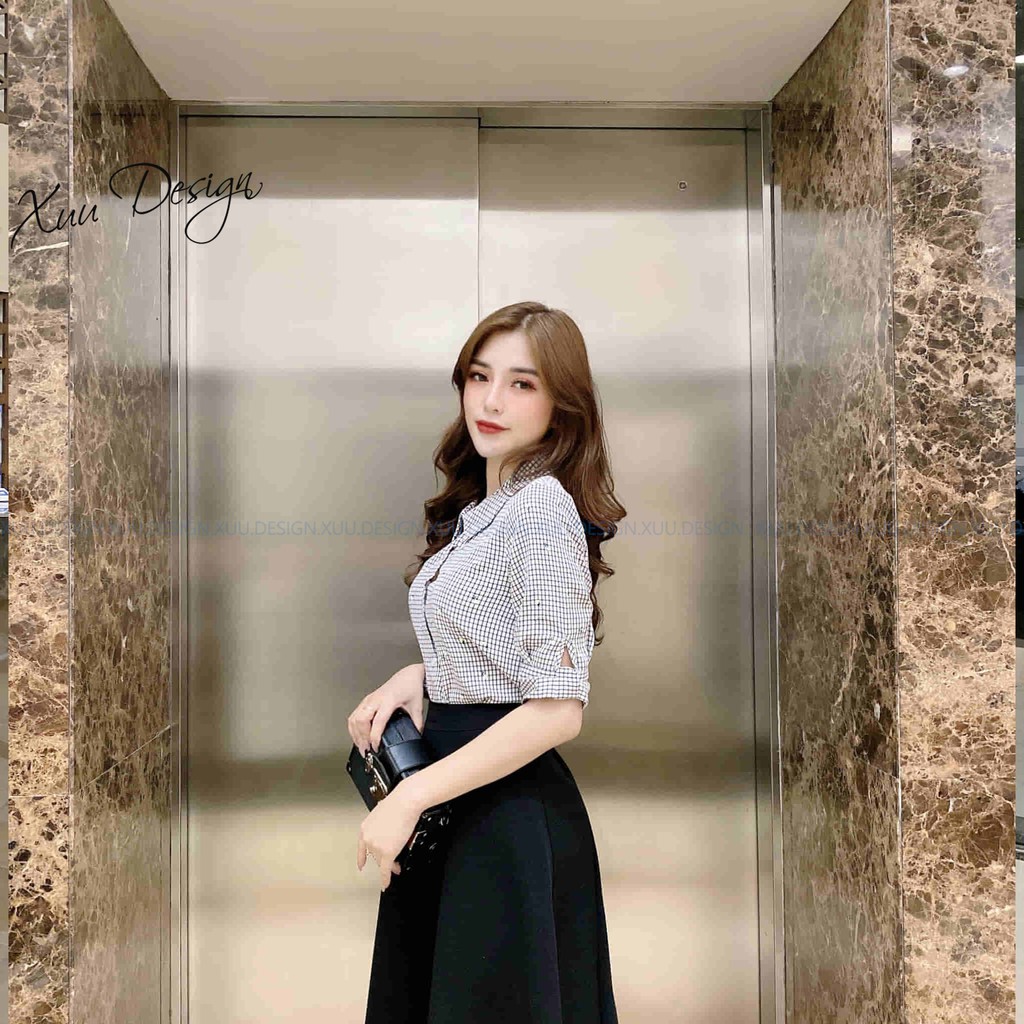 Áo sơ mi nữ caro Xuu, kiểu dáng công sở tay lỡ, chất vải kate mềm mát - BS11 | BigBuy360 - bigbuy360.vn