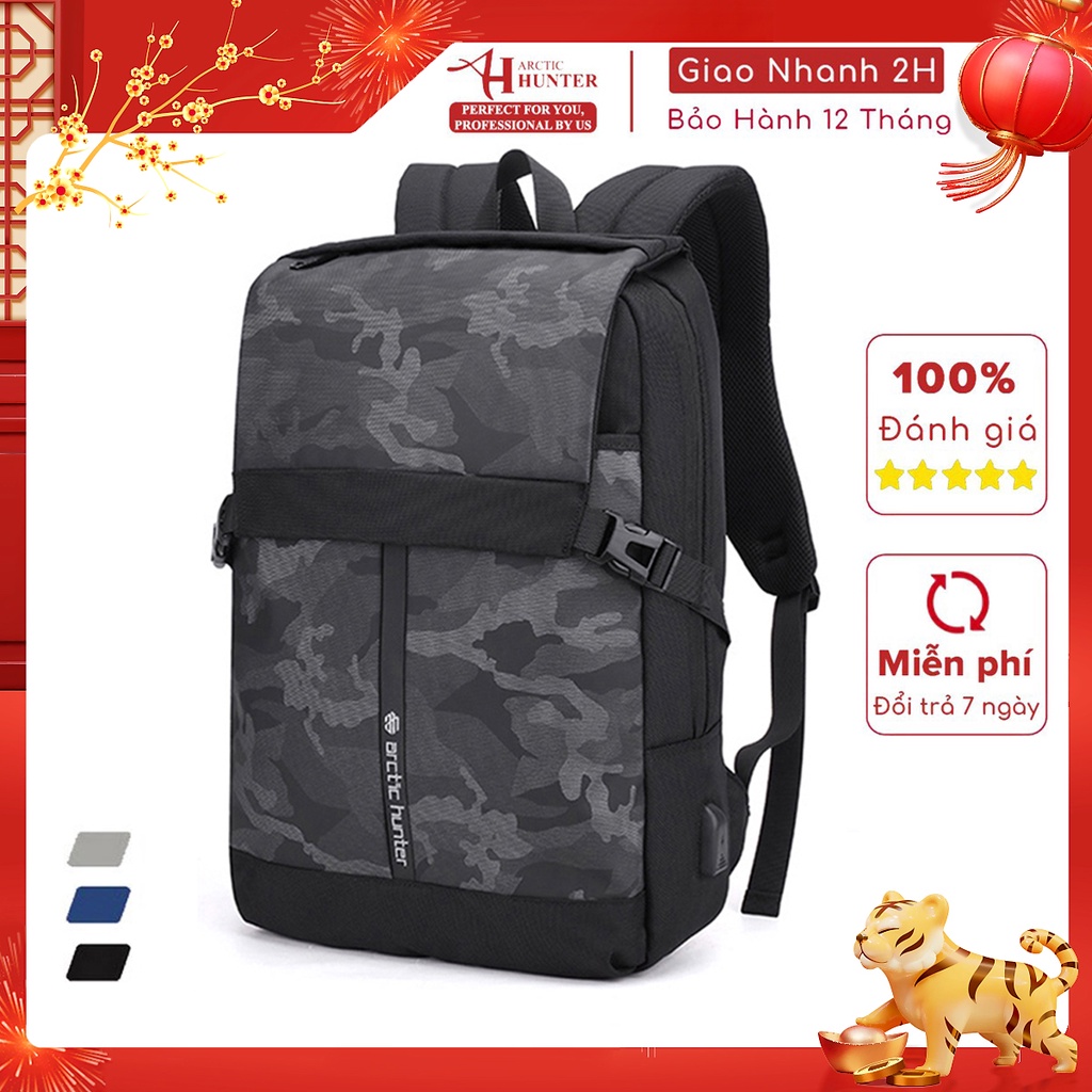 Balo du lịch nam Arctic Hunter B00352 chất liệu Oxford chống nước, thiết kế có ngăn đựng laptop, cổng sạc USB tiện dụng