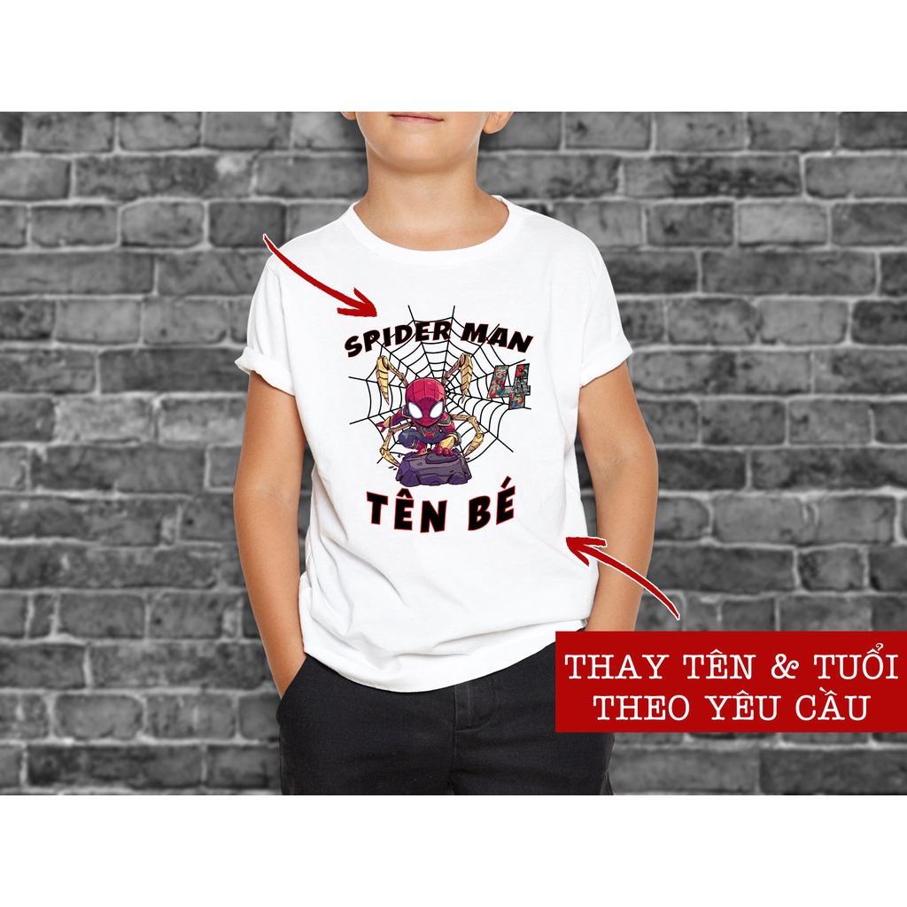 Áo thun người nhện thiết kế theo tên và tuổi của bé, vải cotton đẹp cao cấp, áo phông quà tặng sinh nhật bé trai bé gái