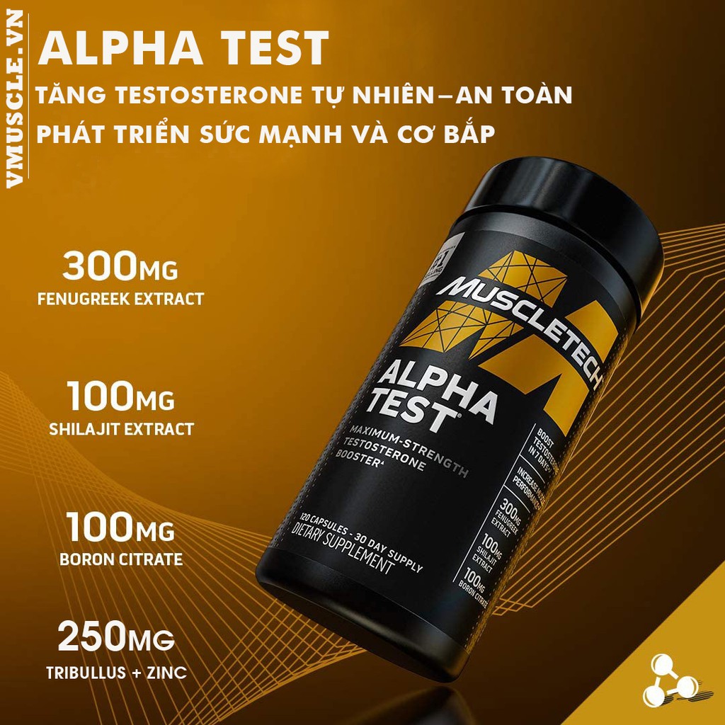 Alpha Test giúp phát triển cơ bắp, testosterone và sức mạnh an toàn (120 Viên)