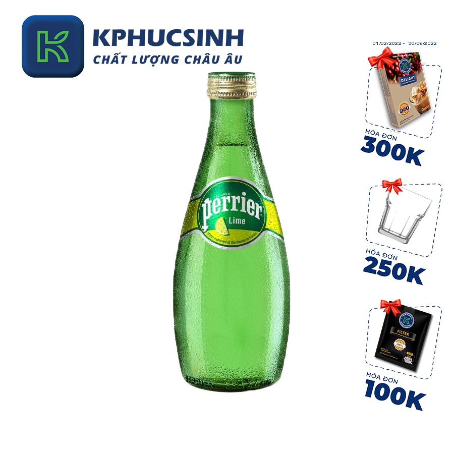 Nước khoáng có gas hương chanh vàng Perrier 33cl KPHUCSINH - Hàng Chính Hãng