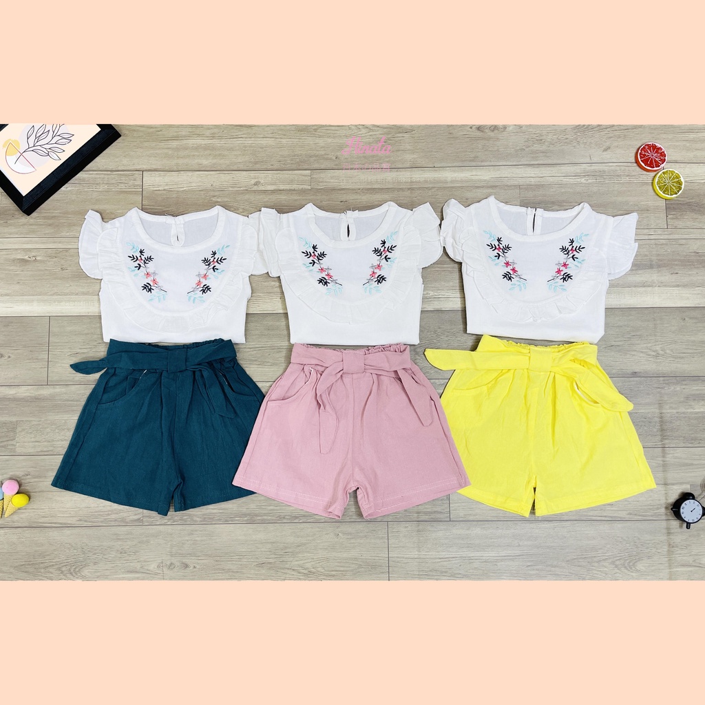 Set bộ rời áo hoa ngắn tay phối quần dễ thương cho bé gái HINATA - Áo thêu hoa dễ thương BF61