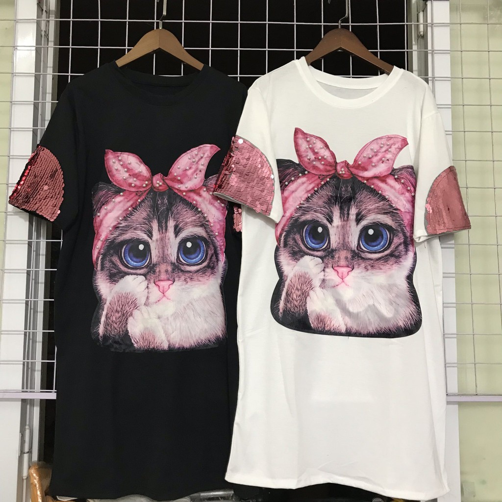 Váy Suông In Hình Mèo Kim Sa Đính Hạt | BigBuy360 - bigbuy360.vn