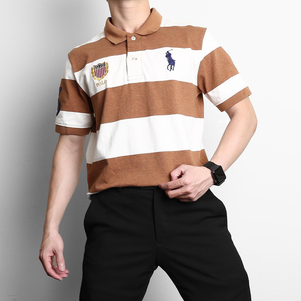 Áo thun Polo nam cổ bẻ Polo Ralph Lauren Số 3 vải 100% Cotton sọc sang trọng hàng xuất xịn chính hãng logo thếu