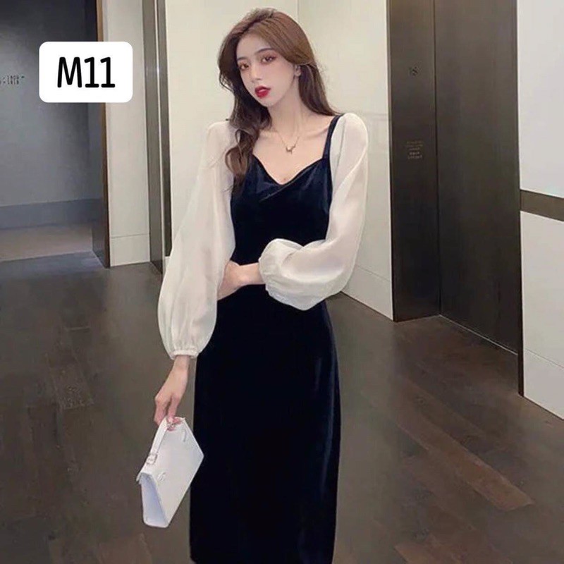 VÁY NHUNG TAY BỒNG M11 sẵn ML
