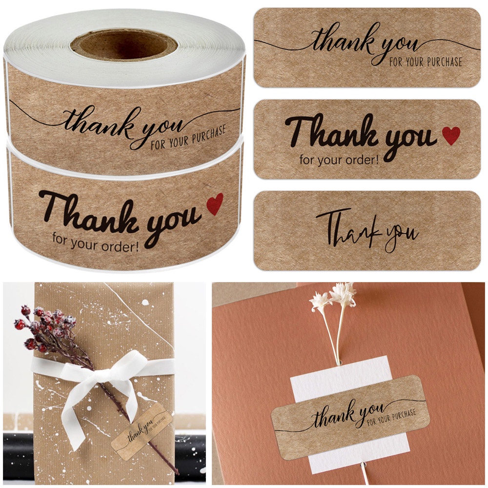 Cuộn 120 miếng dán hình chữ Thank you for your order bằng giấy kraft handmade trang trí gói hàng/gói quà DIY