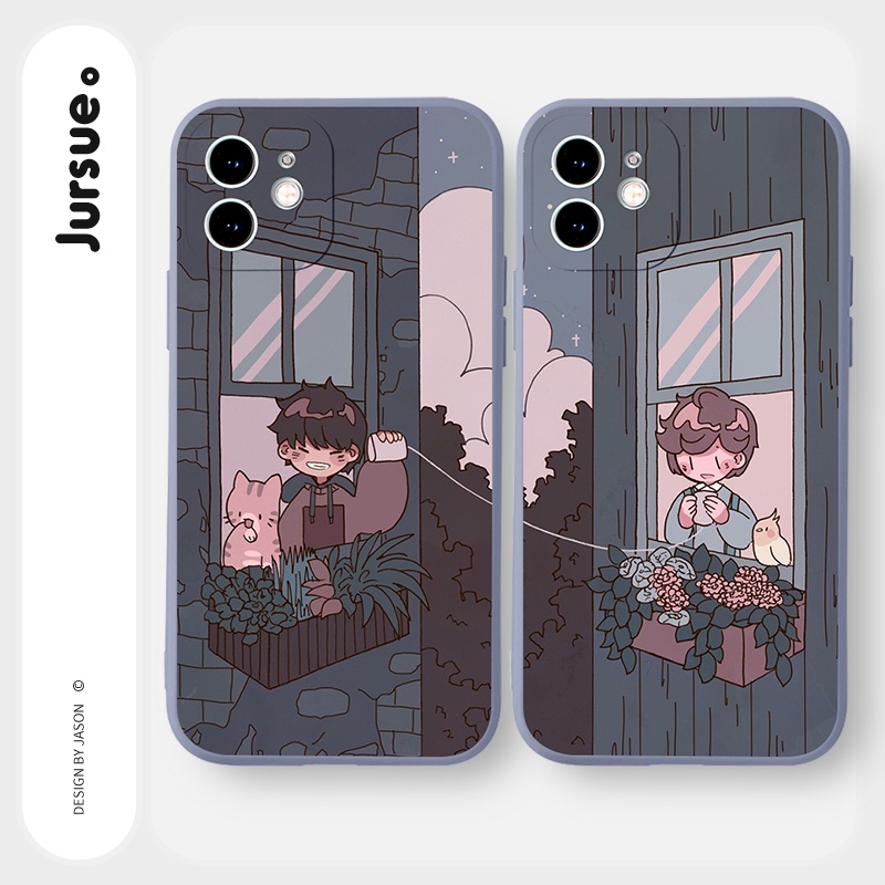 Ốp lưng JURSUE hoạt hình cặp đôi dễ thương đẹp cho iPhone 13 12 11 Pro Max SE 2020 X XR XS 8 7 ip 6S 6 Plus kute Y1952