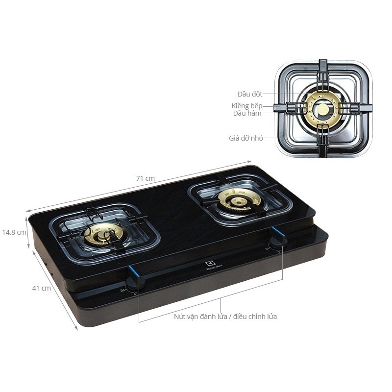 Bếp ga đôi Electrolux ETG728GKR, kính cường lực, full vat