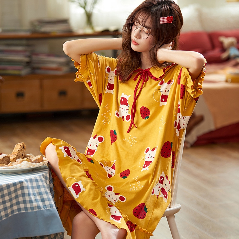 Đầm Ngủ Cotton Ngắn Tay Dáng Rộng Xinh Xắn Cho Nữ | BigBuy360 - bigbuy360.vn
