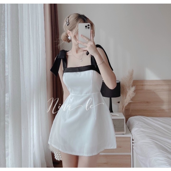 Đầm nơ Hót Hít chất Cotton lạnh phối dây nơ chất Lụa dày dặn Bao Chất
