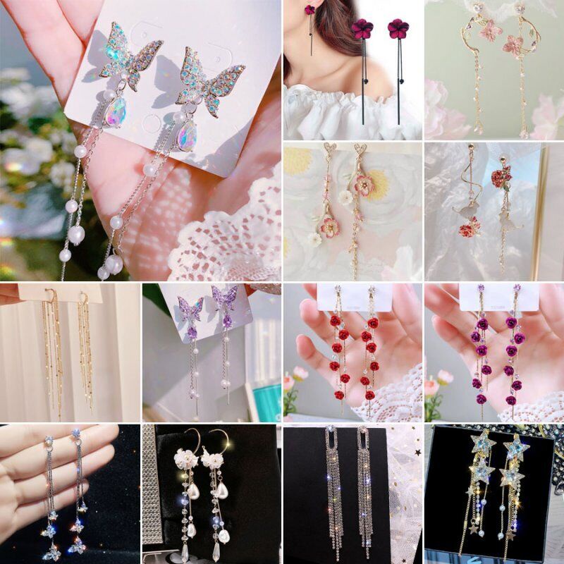 Hoa Tai Dáng Dài Đính Ngọc Trai Nhân Tạo Thời Trang