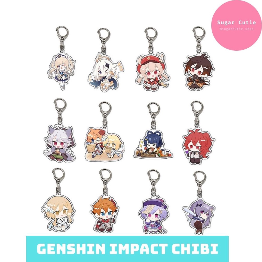 Móc khóa Game Genshin Impact chibi 53mm acrylic nhân vật Xiangling Klee Venti Zhongli Tartaglia