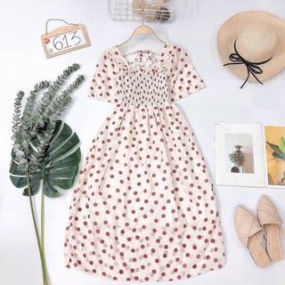 Đầm maxi voan bi, tay loe