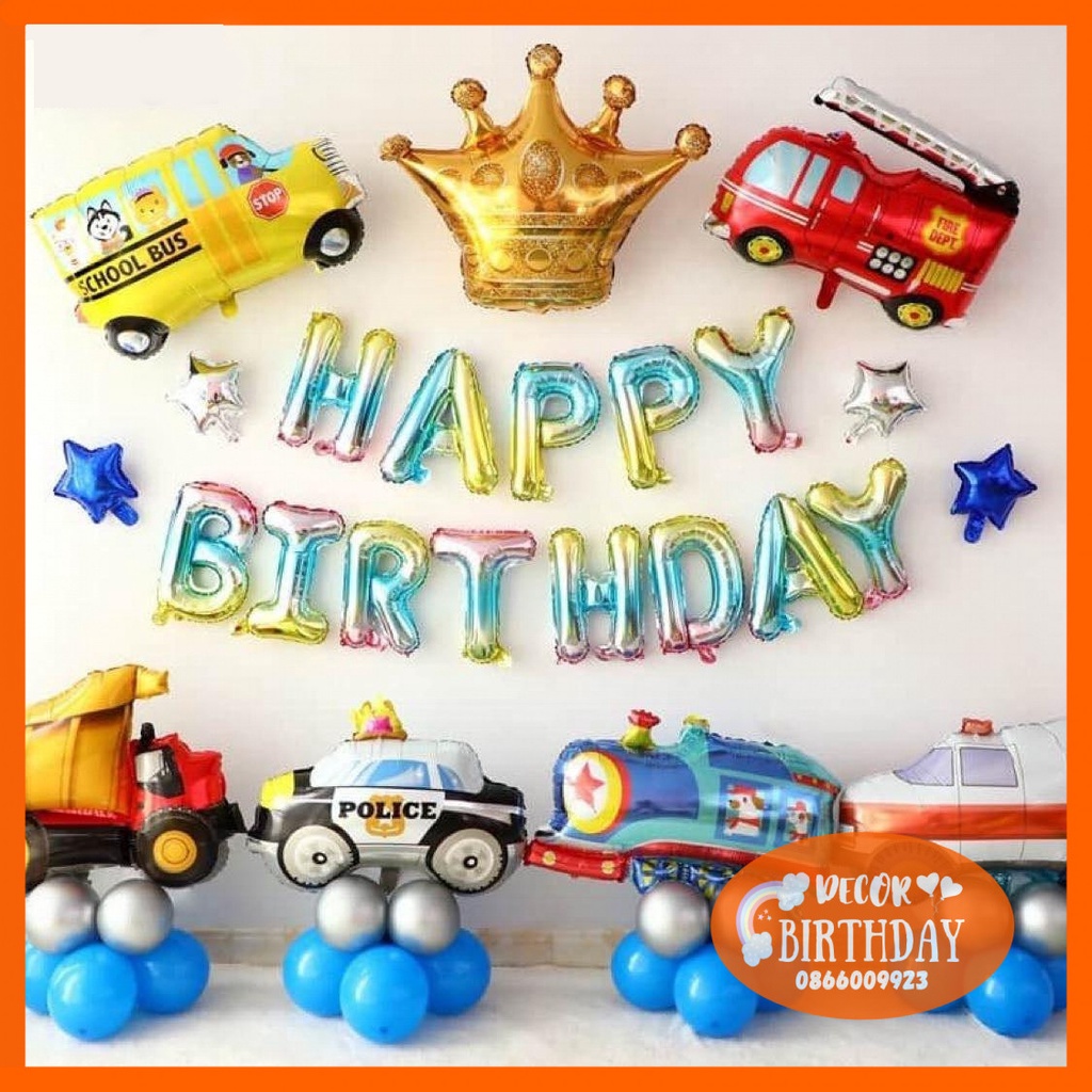 Set Trang Trí Sinh Nhật CHỦ ĐỀ Ô TÔ Bóng Dày Dặn, Màu Sắc Đẹp, Set Y Hình Tặng Kèm Đồ Bơm Băng Dính