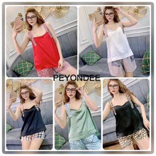 Bộ đồ ngủ hai dây Ulzzang lụa Mango PEYONDEE hoạ tiết siêu mềm mịn, thoáng mát, dễ thương