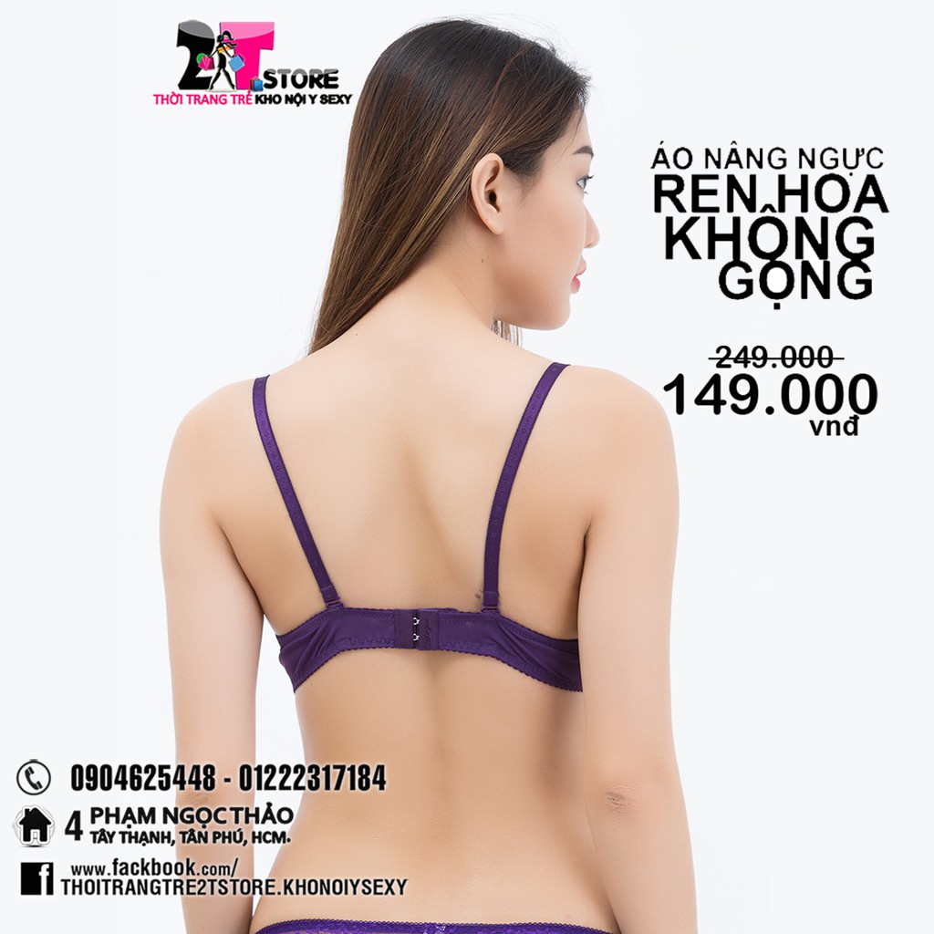 Áo Nâng Ngực Cotton Không Gọng Phối Ren (Tím)