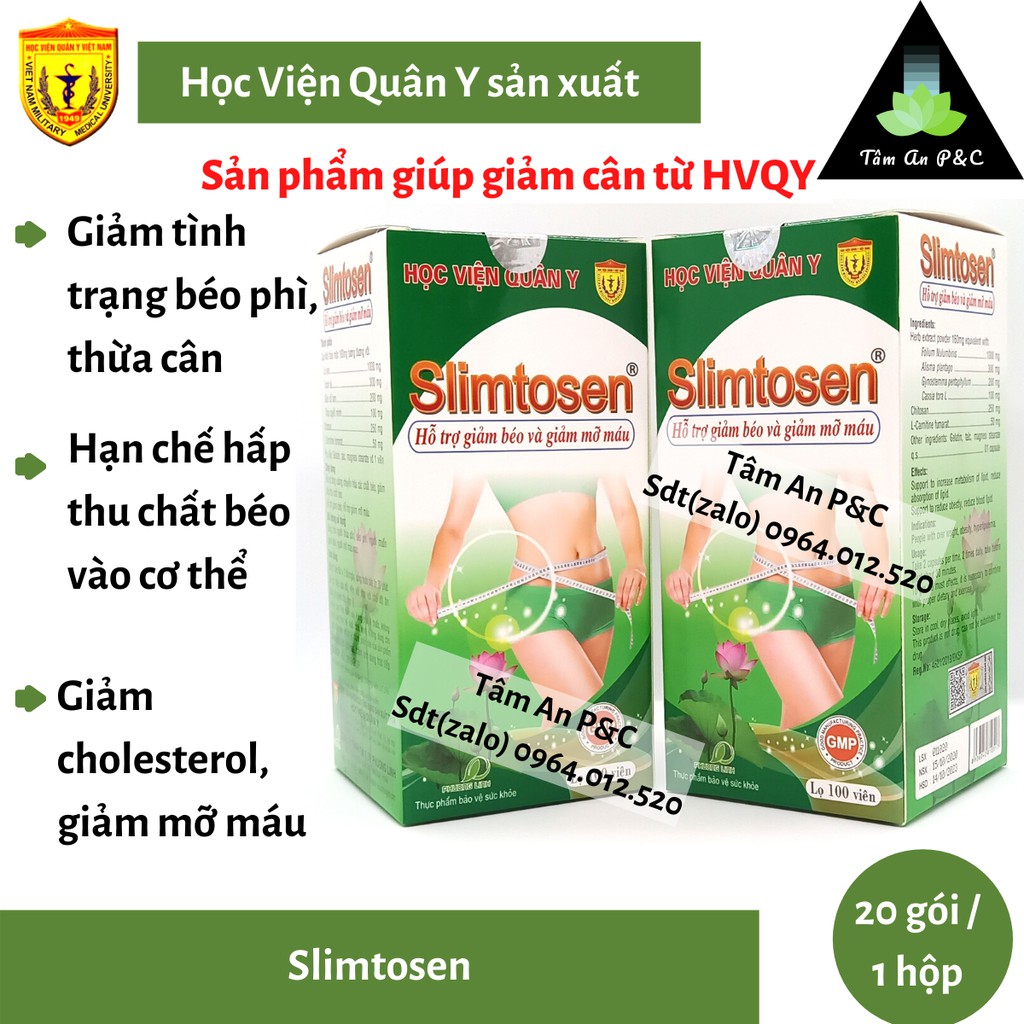 (Combo giảm cân) 1 hộp viên uống Slimtosen+3 hộp trà Slimutea Học Viện Quân Y dùng trong 1 tháng- CHÍNH HÃNG HVQY