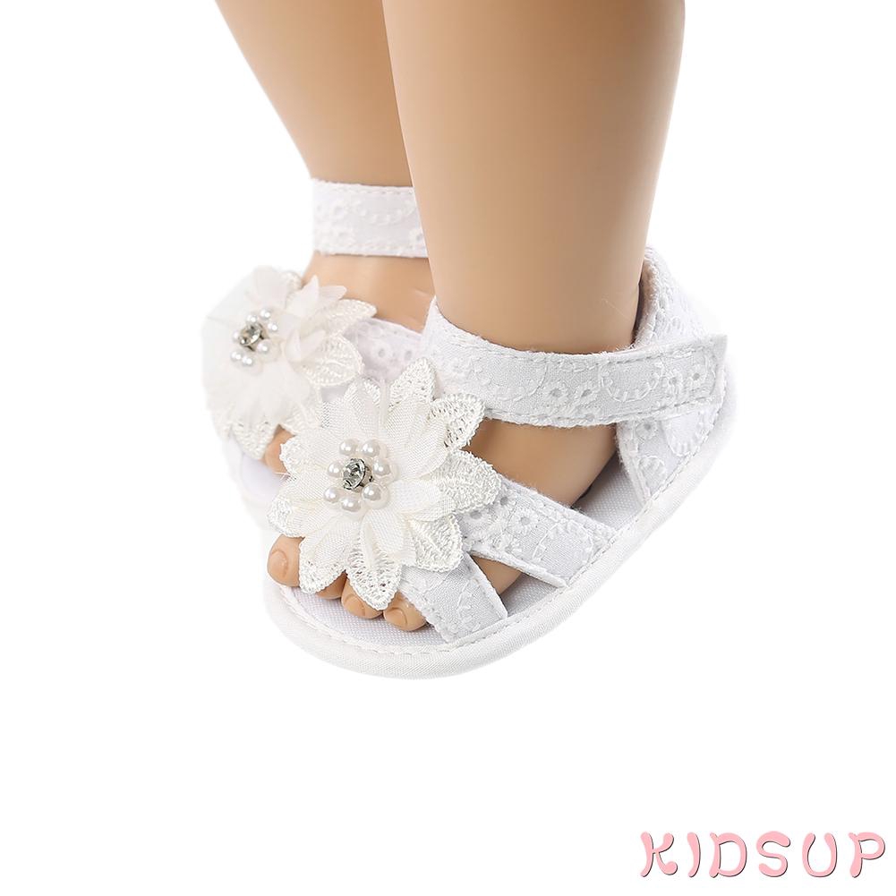 Giày búp bê vải cotton họa tiết hoa đính hạt và ren xinh xắn cho bé gái