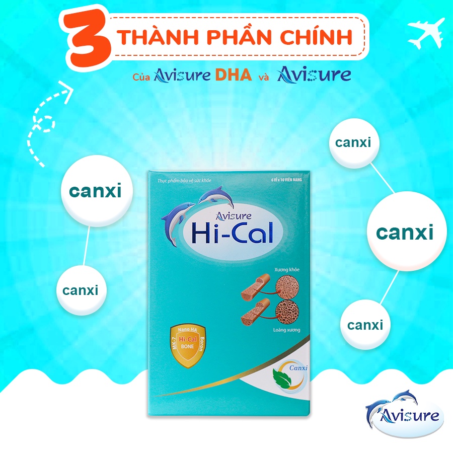 Combo 2 hộp canxi tự nhiên Avisure Hical và 1 hộp vitamin tổng hợp Mama cho bà bầu 180 viên