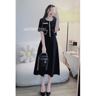 Váy midi nữ nhẹ nhàng phối viền hoa trà siêu xinh