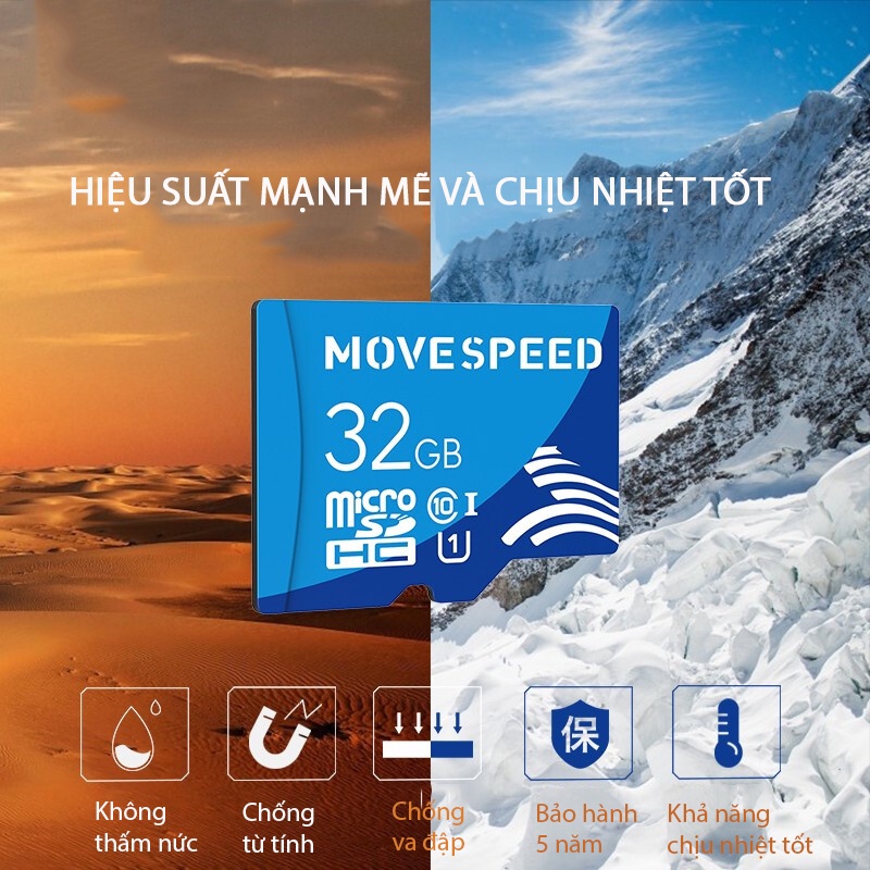 Thẻ Nhớ 16GB/32GB/ 64GB Class 10 U1 MOVESPEED Tốc Độ Đọc 100MB/s Chuyên Dụng Cho Máy Ảnh, Camera