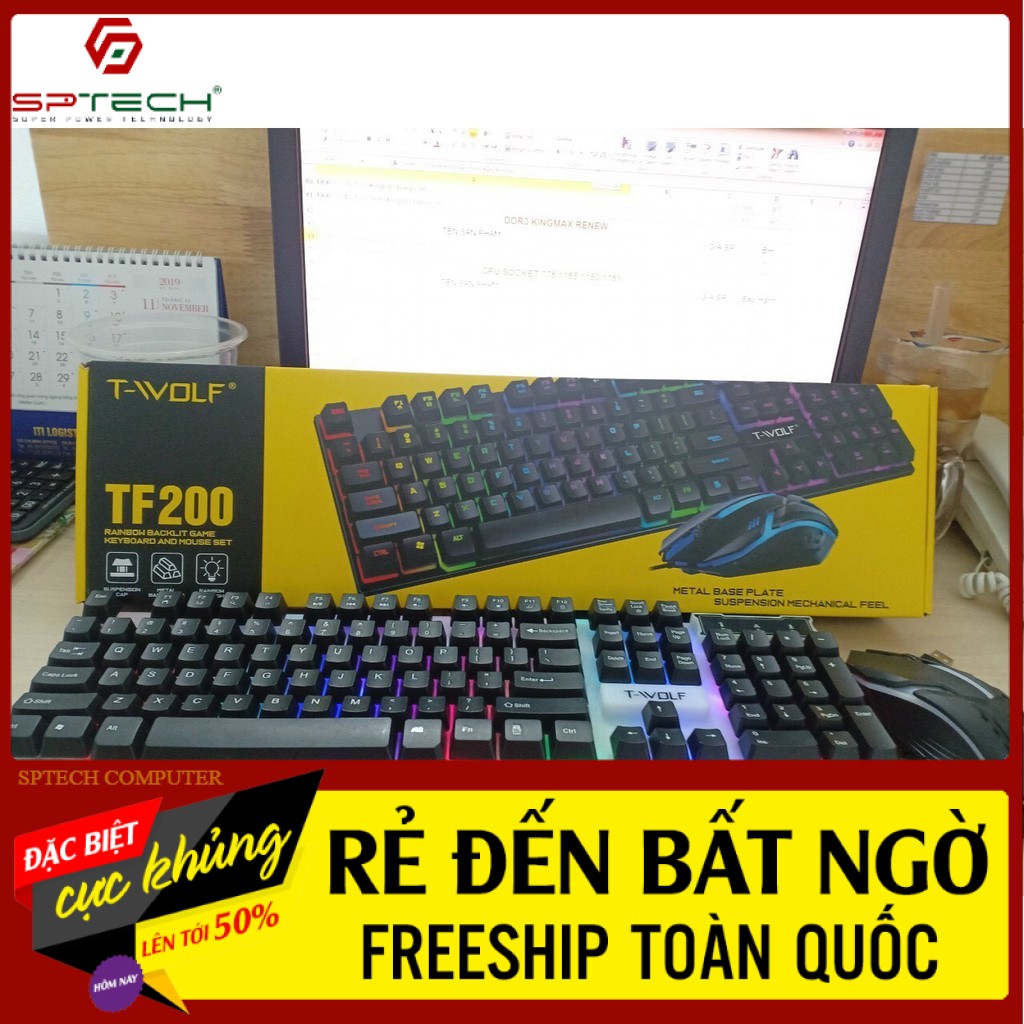 Chuột Phím 💎𝓕𝓡𝓔𝓔𝓢𝓗𝓘𝓟💎 Combo Bộ Bàn Phím Giả Cơ Và Chuột Gaming Gear TWOLF TF200 Led RGB (BH 12 Tháng) SPTECH COMPUTER