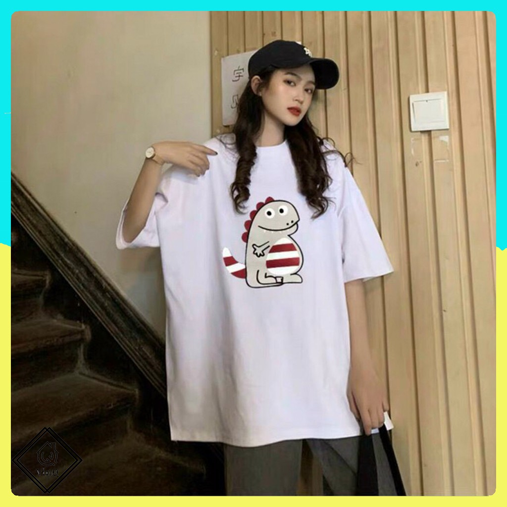 Áo Thun Khủng Long Sọc tay lỡ unisex - Áo Phông Form rộng, in Khủng Long Sọc, chất cotton bề mặt vải mềm ATIN90 | BigBuy360 - bigbuy360.vn