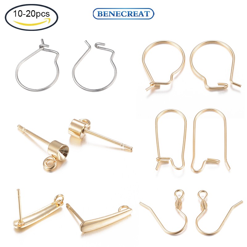 20PCS 10PCS 20x9x0.8mm 304 Stainless Steel Earring Hooks Golden For Earring Findings