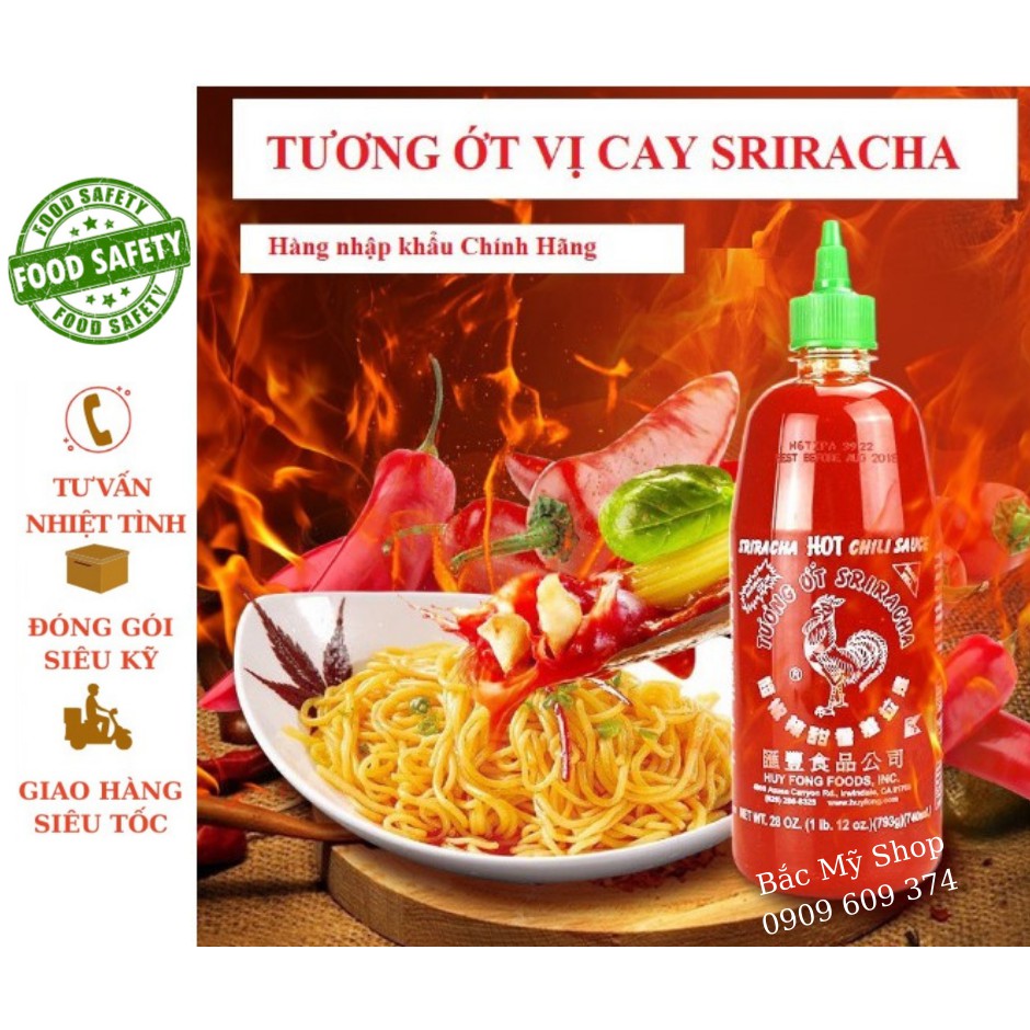 HÀNG MỸ-Tương ớt con gà Sriracha xay nhuyễn - 0 CALO