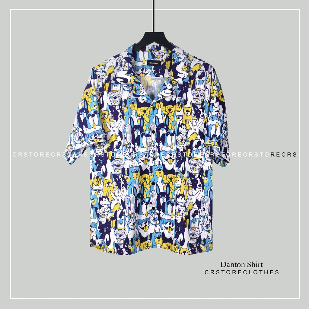 Áo Sơ Mi Cổ Vest Họa Tiết Những Chú Chó. Sơ mi tay lỡ ngắn tay unisex nam nữ trơn vải lụa mềm SMNT641