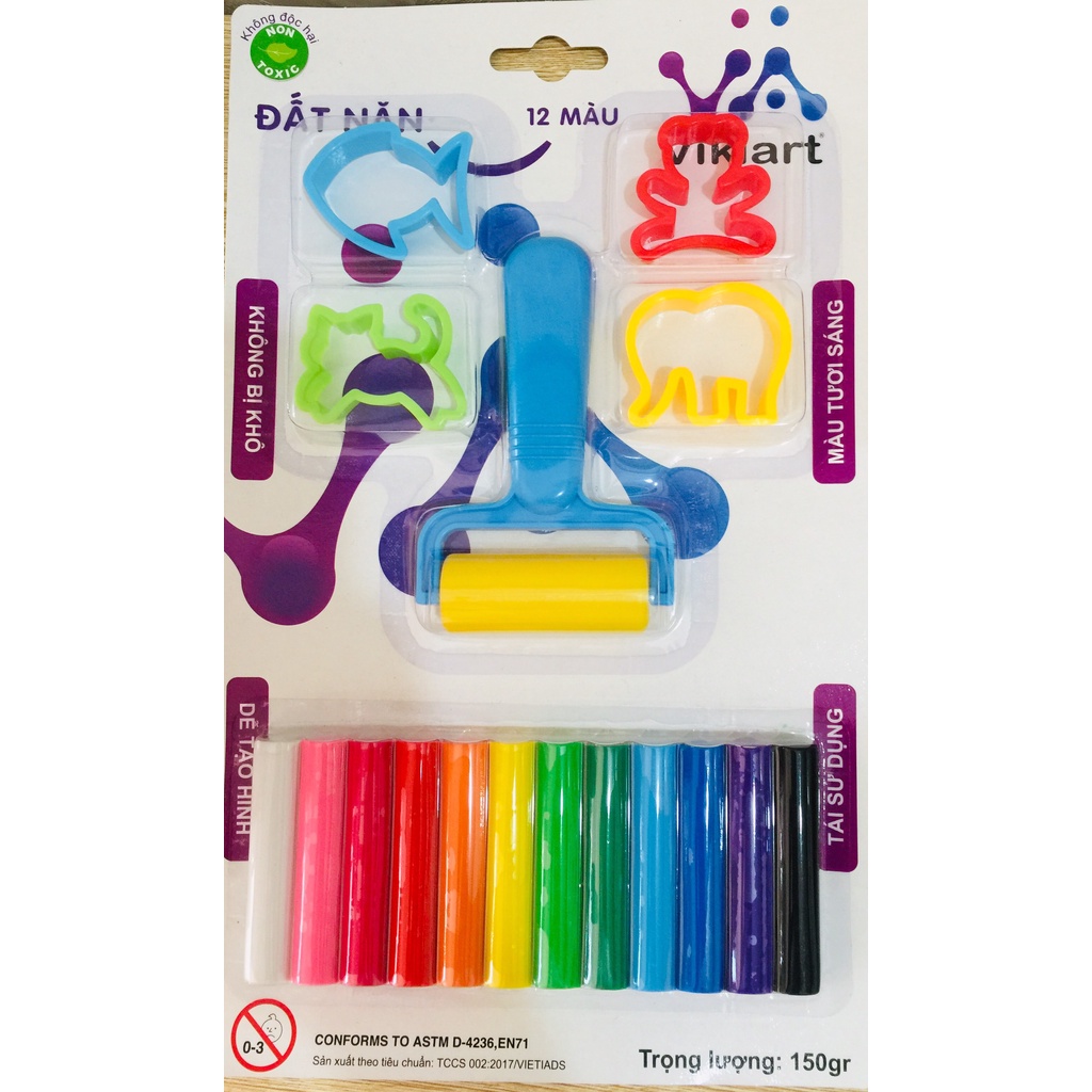 Đồ  Chơi Trẻ Em- Đất Set Đất Nặn 12 Màu Kèm Khuôn Và Con Lăn- Đất Nặn An Toàn Không Bết Dính Mùi Thơm Tự Nhiên