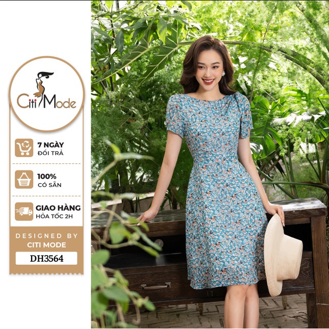 Đầm công sở CITI MODE FASHION dáng xoè hoa nhí phối nơ vai DH3564