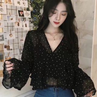 Áo voan chấm bị 2 lớp bèo