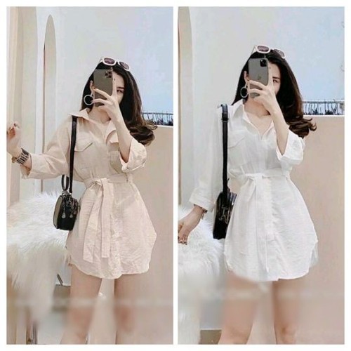 SÉT BỘ ĐŨI CAO CẤP ÁO SƠ MI THẮT DÂY EO SIÊU XINH - B1211