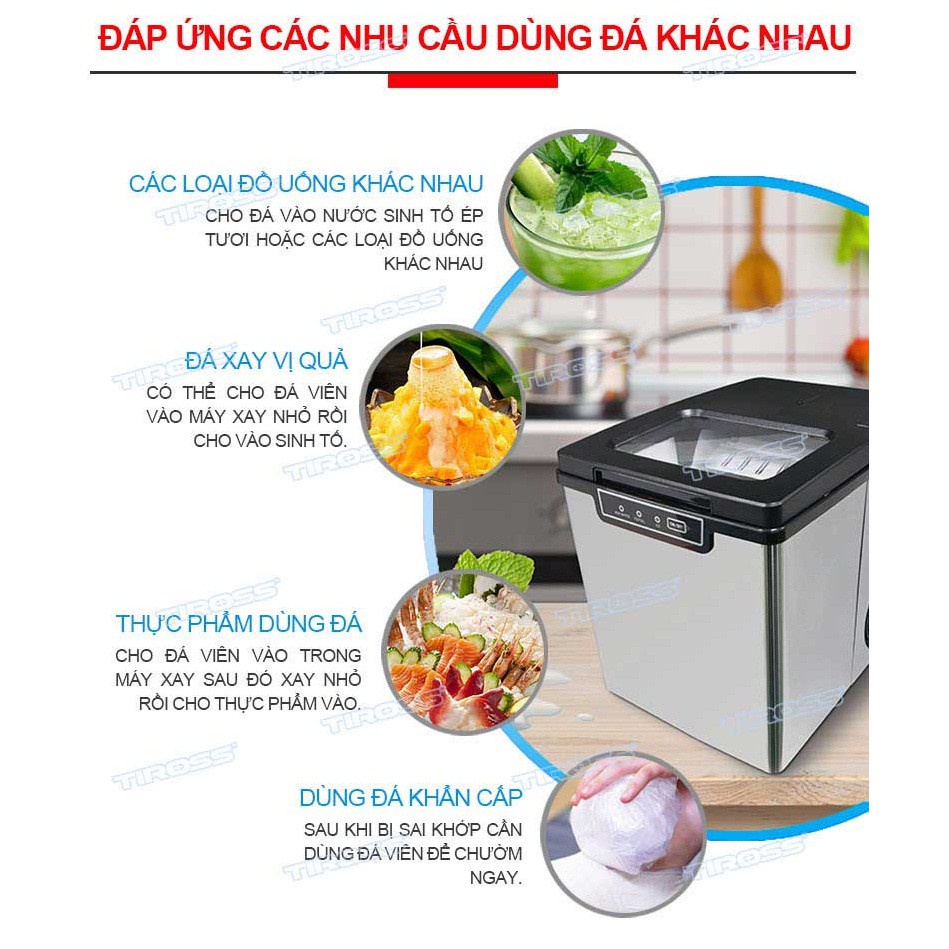 Máy Làm Đá Gia Đình Tiross TS9351, 13kg/ngày, (Chính hãng Lỗi 1 đổi 1 - Bảo hành 12 tháng)